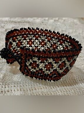 Vintage Huichol Seed Bead Bracelet Bronze, Silver & Black Diamond Design …